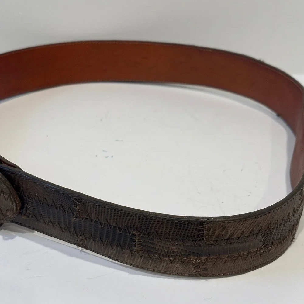 Tony Lama 20547B Mens Brown Lizard Skin Inlay Leather Western Belt Size 30 USA